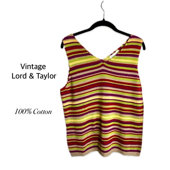 Lord & Taylor Tops - Lord & Taylor Knit Tank Sleeveless Striped Multi 100% Cotton Vintage Large